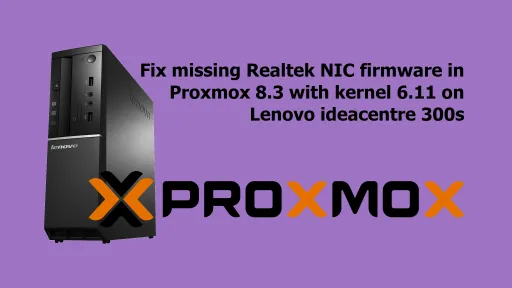 A banner with a Lenovo ideacentre 300s computer, the Proxmox logo, and the article title