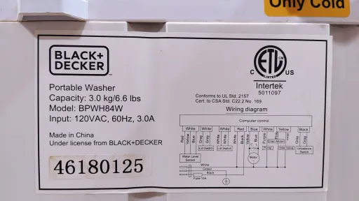 A wiring diagram for the Black & Decker BPWH84W portable washing machine