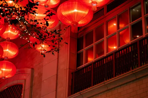 Chinese lantern hanging outside a building