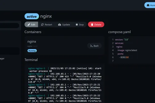 Example of the Dockge interface