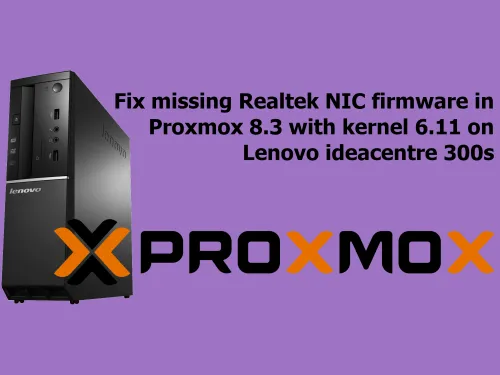 A banner with a Lenovo ideacentre 300s computer, the Proxmox logo, and the article title