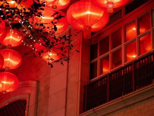 Chinese lantern hanging outside a building