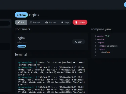Example of the Dockge interface