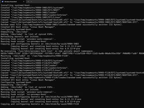 Text showing the output of proxmox-boot-tool 